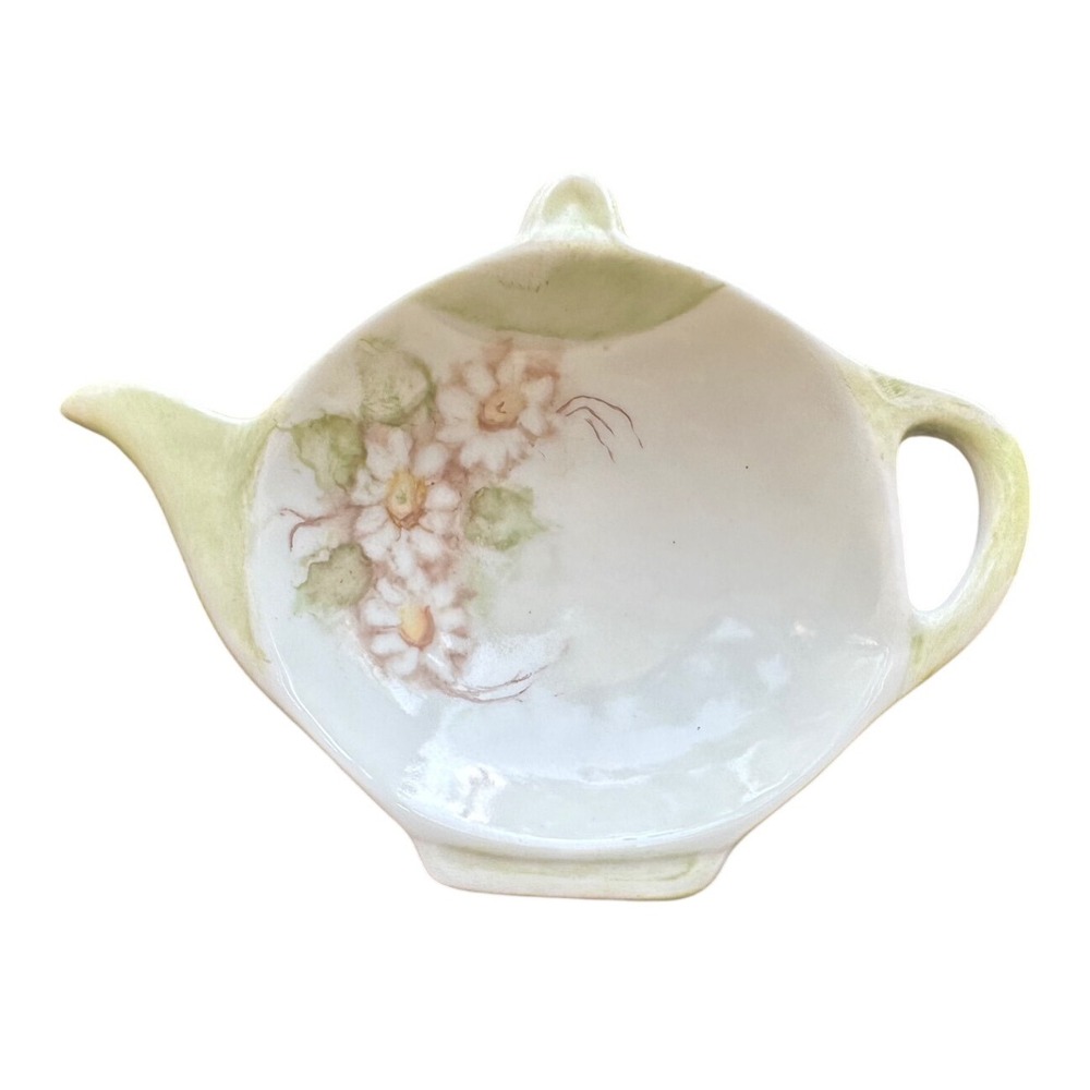 Vintage 1948 Signed Margaret Tatom Hand Painted Ceramic Teapot Tea Bag Rest Dish